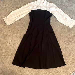 "Gorgeous Two-Tone Puff Sleeve Belted Dress"